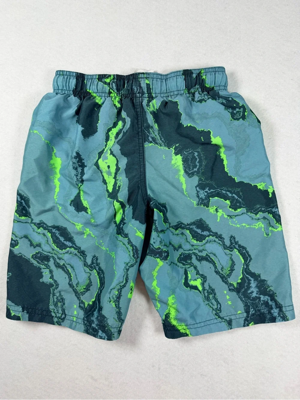 Under Armour Swim Trunks YMD Blue Neon Green Marble Print